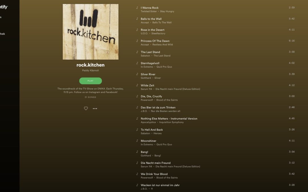 rock.kitchen Playlist bei Spotify und Apple Music